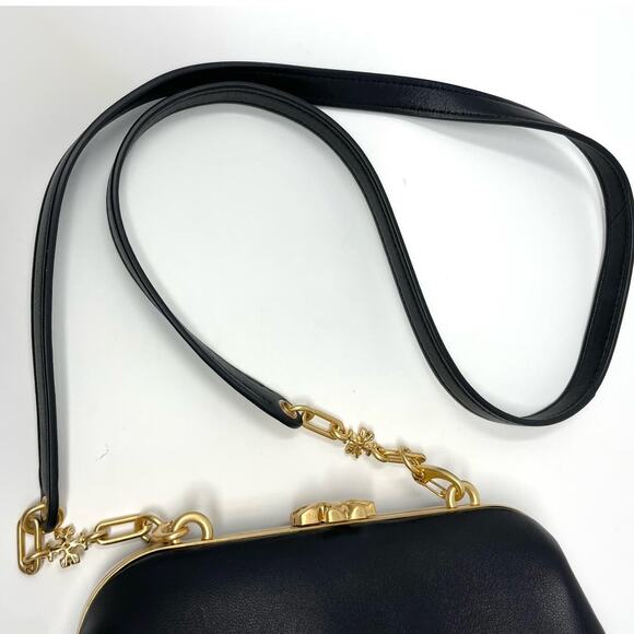 SOLD Tory Burch Cleo Small Leather Shoulder Bag Crossbody Black Gold - Picture 12 of 17